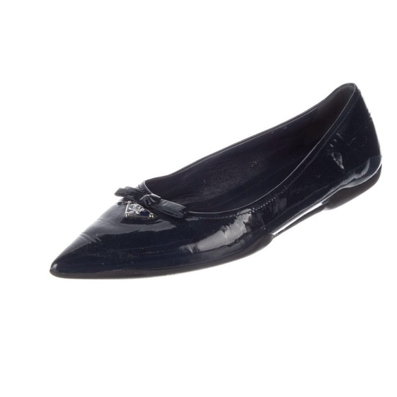 Prada Women's Navy Patent Leather ballet slippers - Picture 2 of 13